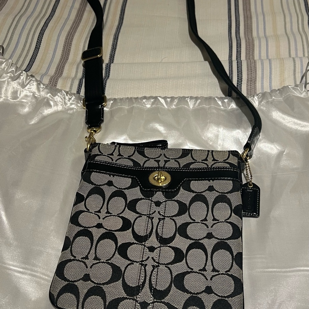 Coach Signature Black and Gray Crossbody Bag